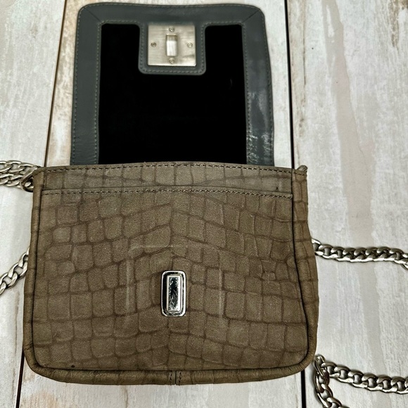 Cole Haan Gray Crocodile Print Camille Crossbody Bag Silver Chain Hardware Mini - Picture 6 of 16